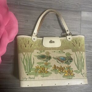 VTG ENID COLLINS OF TEXAS 1960's Jeweled Bucket Bag Tote "Lily Pond" Ducks *RARE